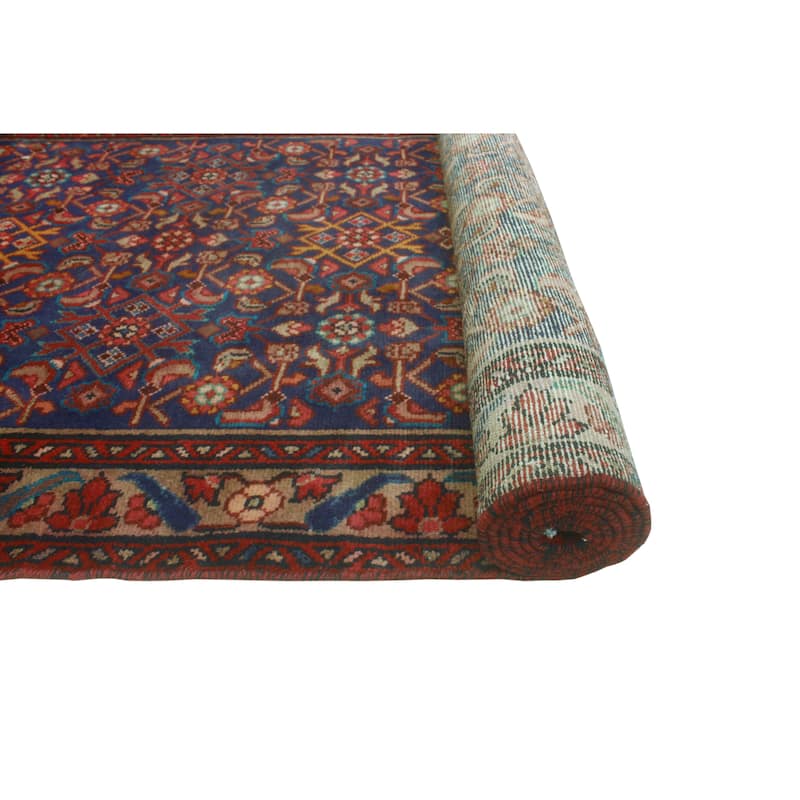 Fine Vintage Distressed Adken Navy/Brown Runner - 3'3" x 9'10"