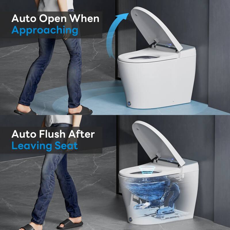 Elongated Electric Smart Bidet Toilet with Auto Open Lid, Foot Kick Flush, Night Light, 1.06 GPF