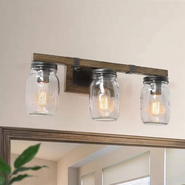 slide 2 of 9, Carbon Loft Modern Farmhouse 3-Light Wall Sconce Mason Jar Glass Lighting for Kitchen - W21"xH9"xE6"