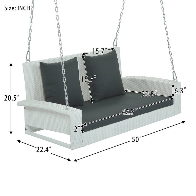 Wicker Porch Swing for 2 with Includes Cushion and Pillows, 500lb Capacity Rust-Proof Chains