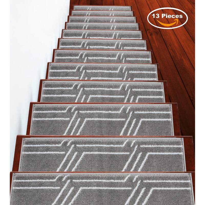 SUSSEXHOME Plaza Collection Stair Treads 100% Polypropylene 9" x 28" - 13-PACK - Gray