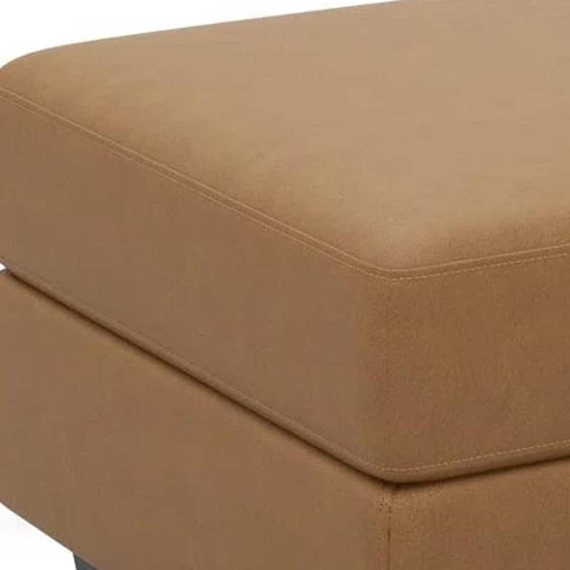 HomeRoots 26" Beige and Black Faux Leather Storage Ottoman