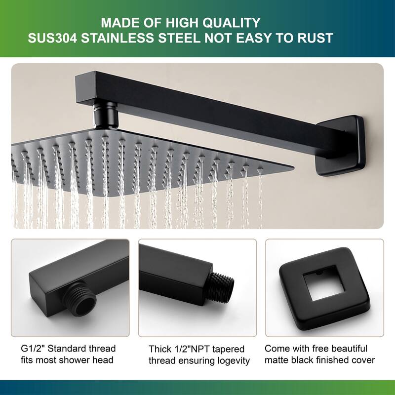 16 Inches Shower Extension Arm Universal Shower Straight Wall-Mounted Shower Arm with Flange for Bathroom Rainfall Showerhead
