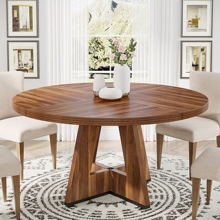 Round Dining Table for 4, 47 Inch Farmhouse Kitchen Table