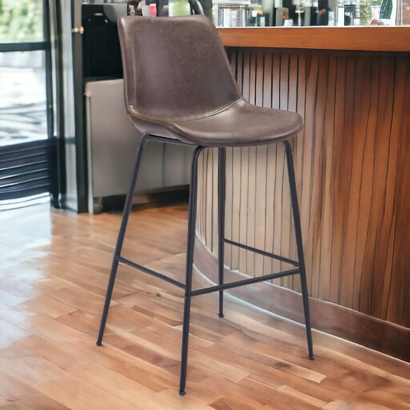 HomeRoots 31" Brown and Black Steel Low Back Bar Height Bar Chair - Bar Height - Single - Brown