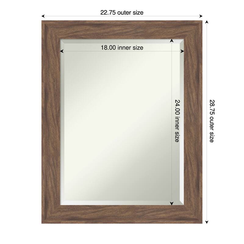 Pia Medium Brown Beveled Framed Bathroom Vanity Wall Mirror - Pia Medium Brown - 23 x 29 in