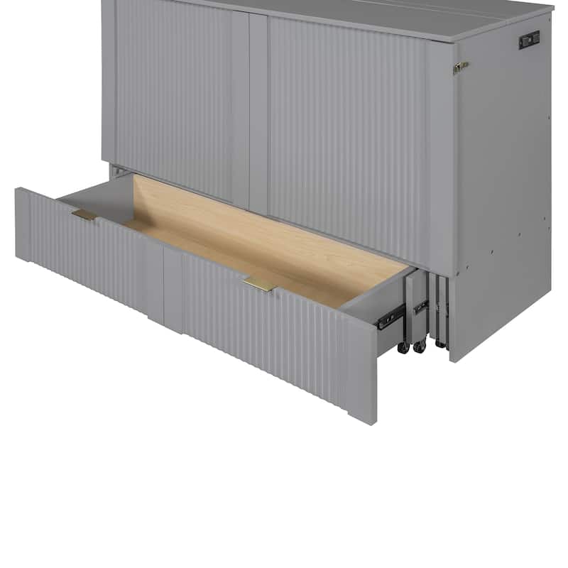 Full Size Smart Murphy Bed with Roller Skate System With Built-in USB/Outlet Charging Station & Storage Drawer