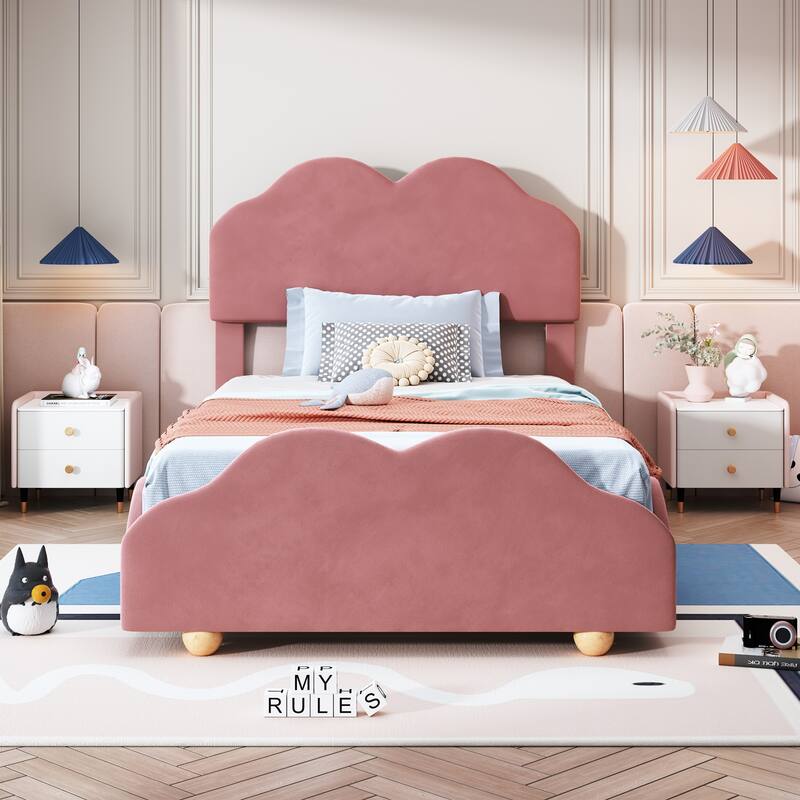Upholstered Platform Bed with Cloud Shaped bed board
