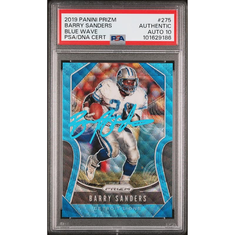 Barry Sanders 2019 Panini Prizm Blue Wave Card #275 Auto Graded PSA 10 84/199 - 8' x 11'