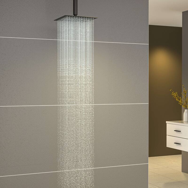 8/10/12/16 Inch Adjustable Rainfall Shower Head Wall-mounted Solid Square Ultra Thin 304 Stainless Steel