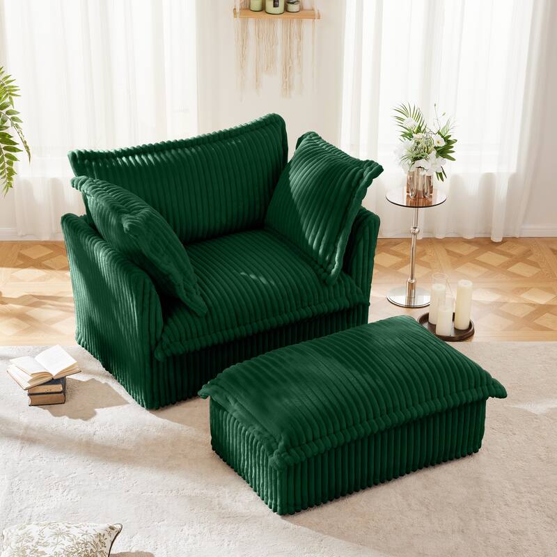 Oversized Accent Chair with Ottoman, Modern Cloud Chaise Lounge Chair with Deep Seat, Upholstered Armchair Reading Sofa Chairs - Green