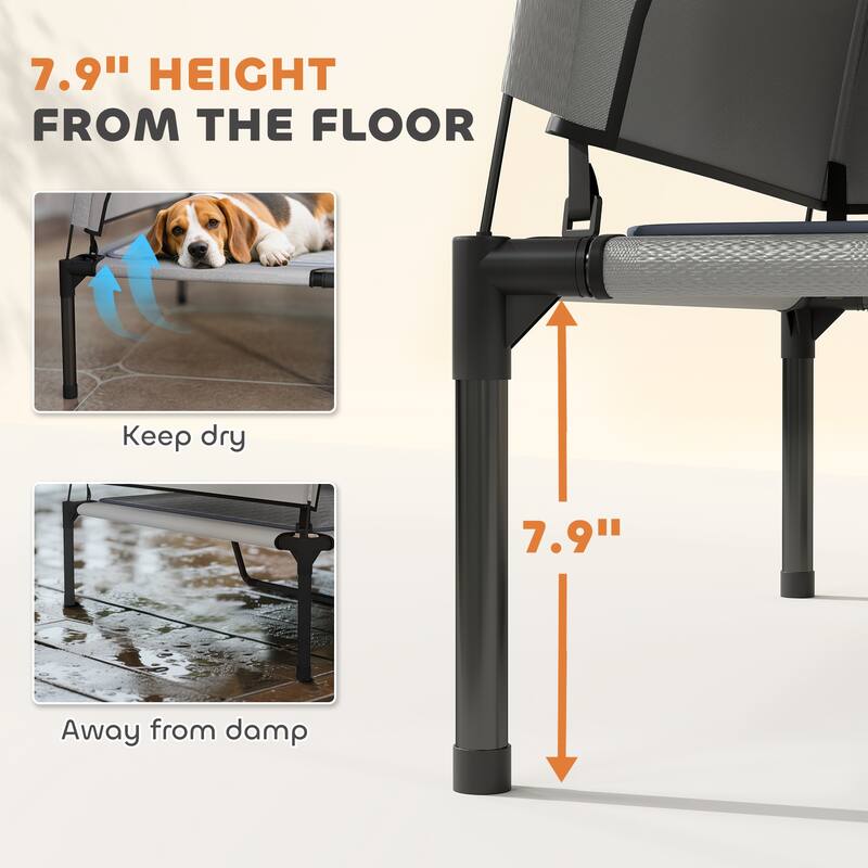 Light Grey-Black Elevated Dog Bed with Canopy, Cooling Pad and Storage Bag