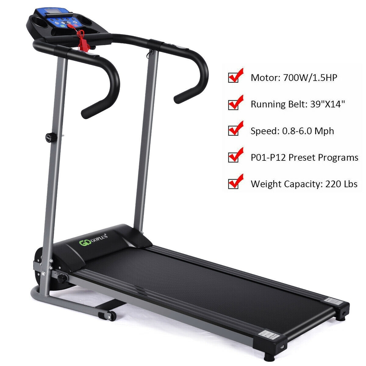 Goplus 2.5HP Folding Treadmill Electric Support Motorized Power Running Fitness Machine as pic