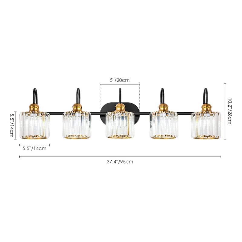 5-light Vintage Luxury Modern Dimmable Linear Crystal Bathroom Vanity Light Wall Light