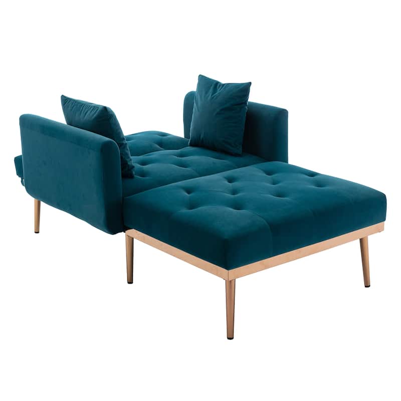 Velvet Upholstered Tufted Living Room Sleeper Sofa Chair With Rose Golden feet