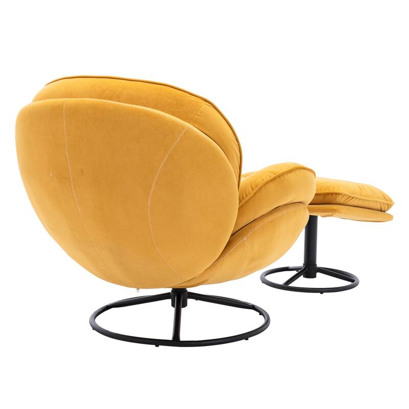 Velvet Swivel Accent Chair with Ottoman & Metal Legs (360° Rotation)