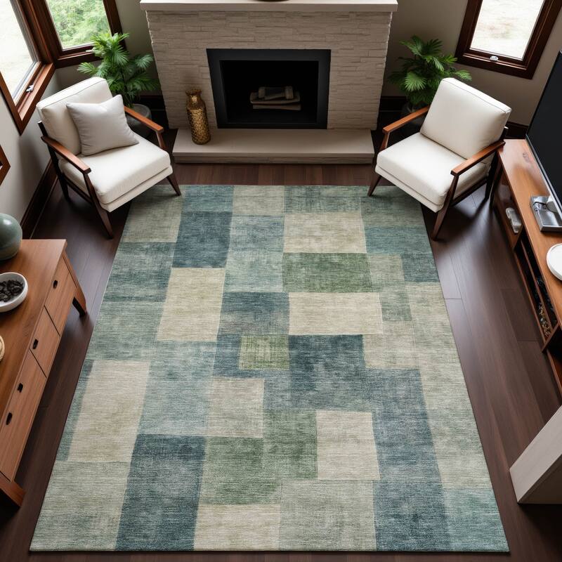 Premium Washable Super Soft Contempory Checker Mayfield Rug - Seafoam - 5' x 7'6"