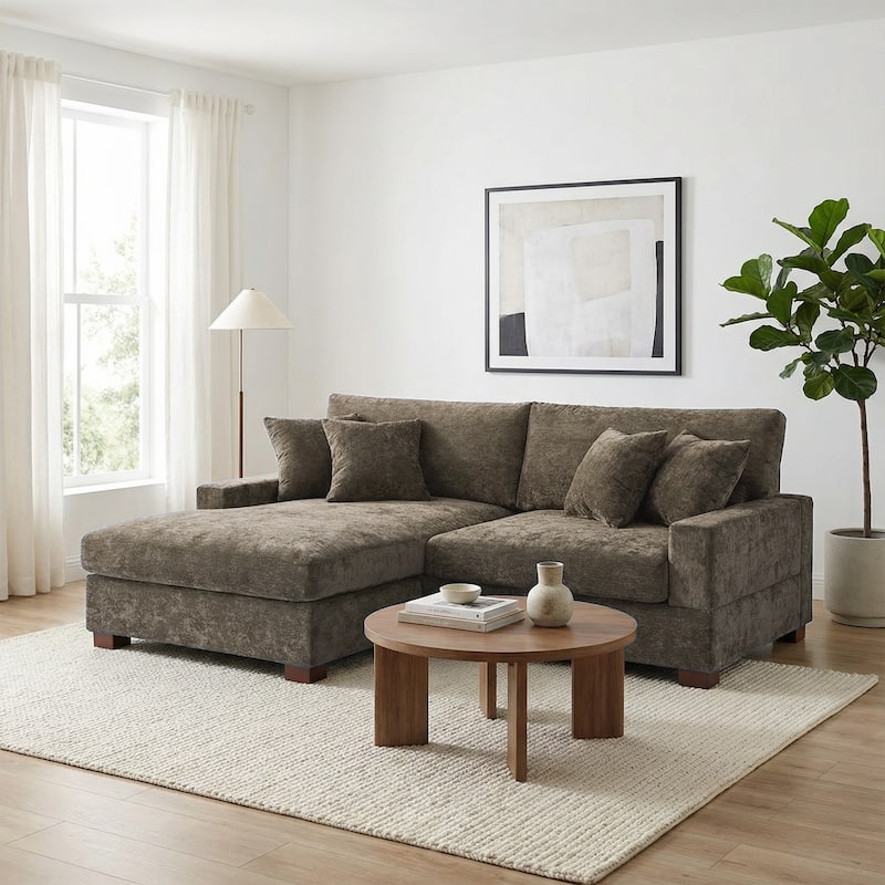Modern Oversized Chenille Modular Sectional Sofa With Chaise