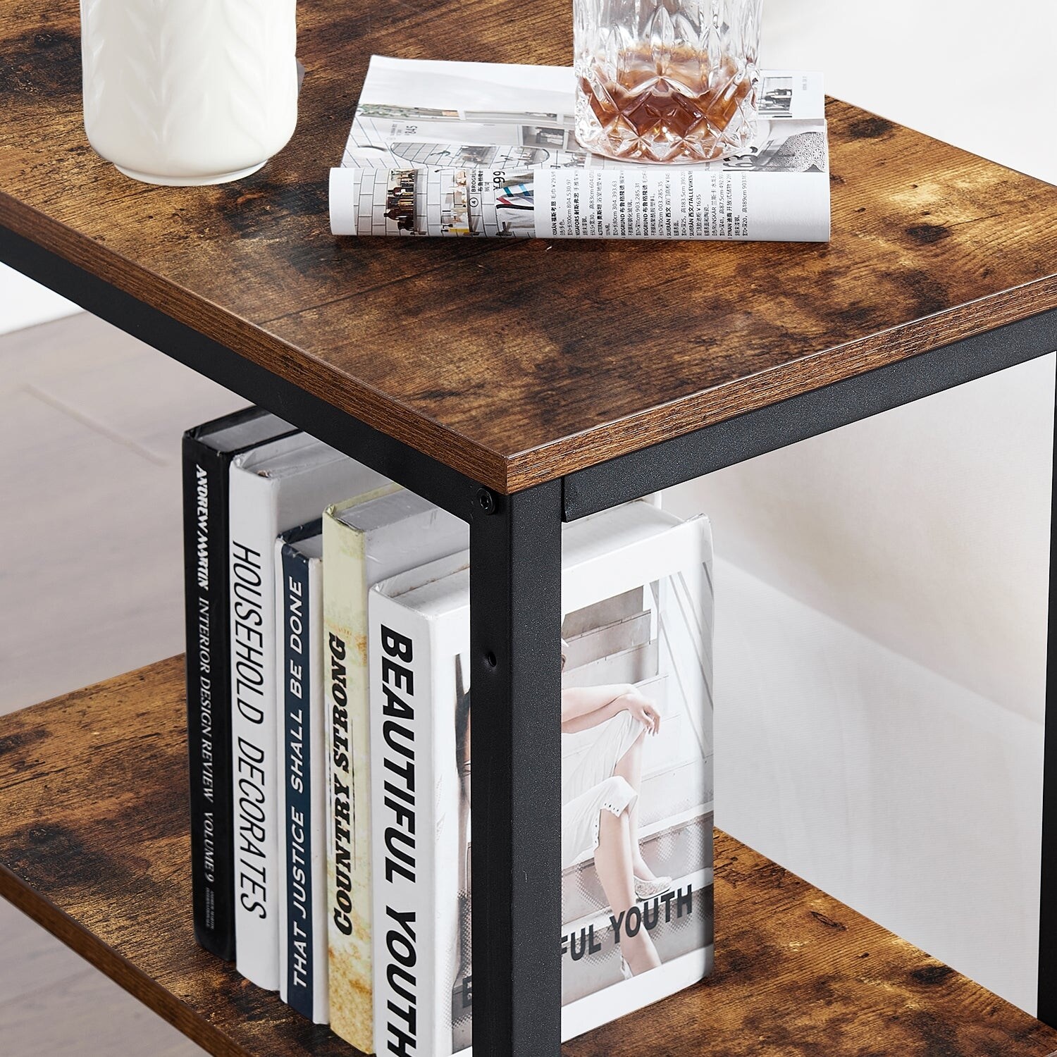 Javlergo Set of 2 Industrial End Tables with 3 Tier Open Storage