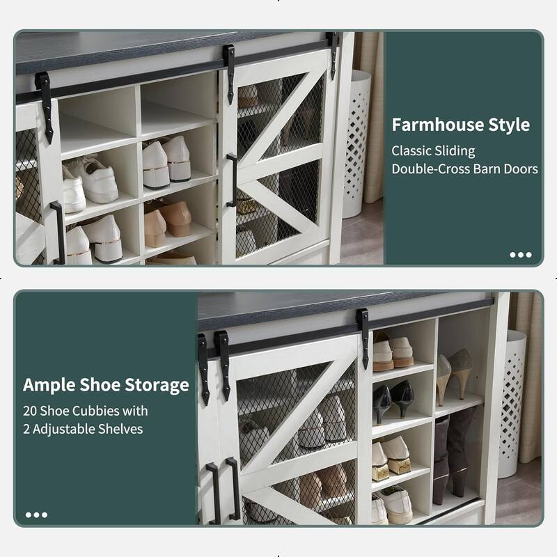 Farmhouse Entryway Bench with Coat Rack, with Shoe Storage Bench