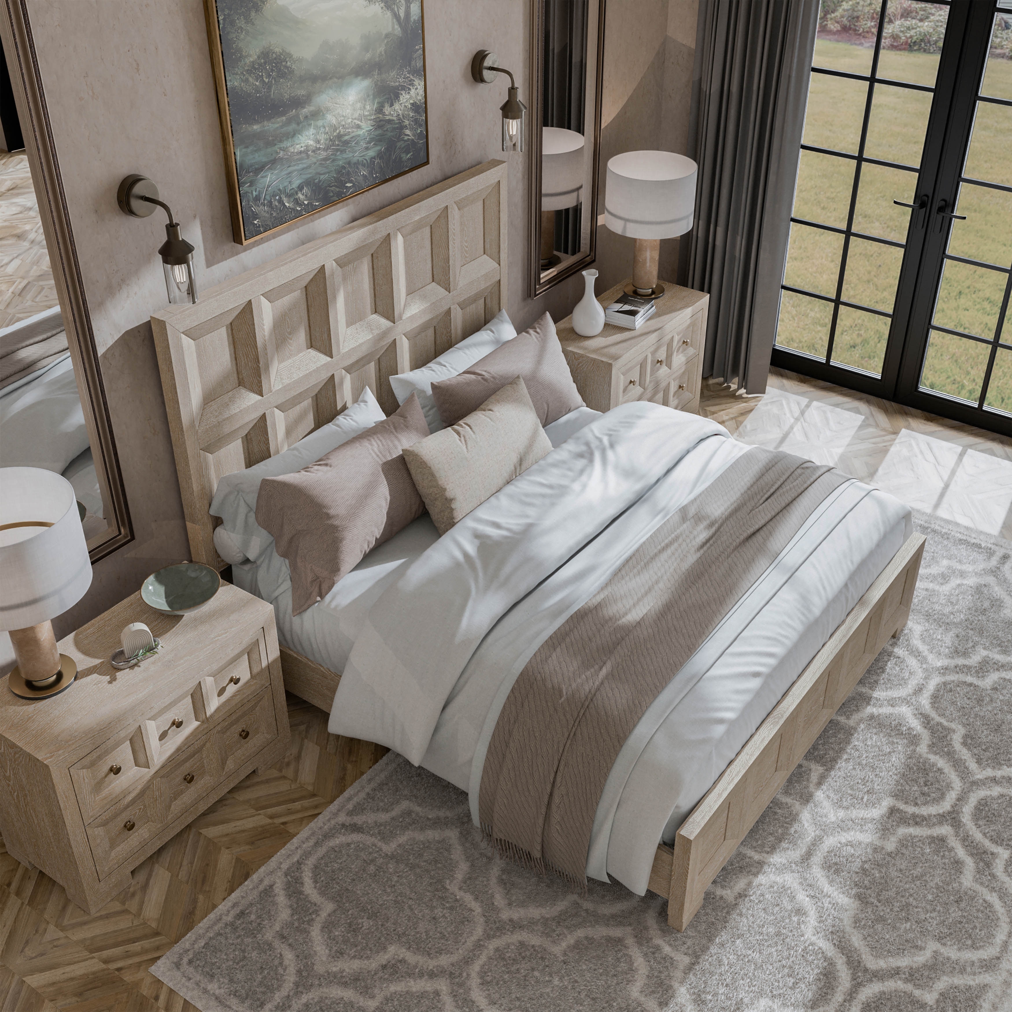 Furniture of America Durem Modern Classic 3-Piece Solid Wood Panel Bedroom Set with 2-Drawer Oversized Nightstand