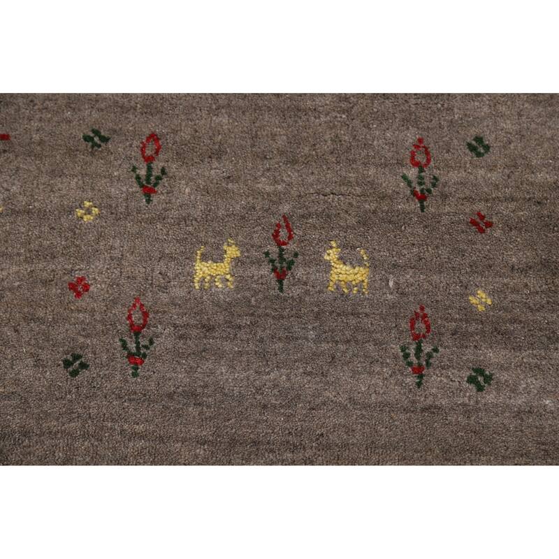 Brown Tribal Gabbeh Oriental Area Rug Hand-Knotted Wool Carpet - 7'10" x 9'7"