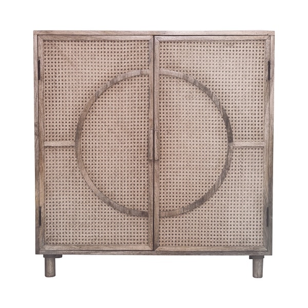 Mango Wood and Cane Cabinet with 2 Shelves and 2 Doors On Sale