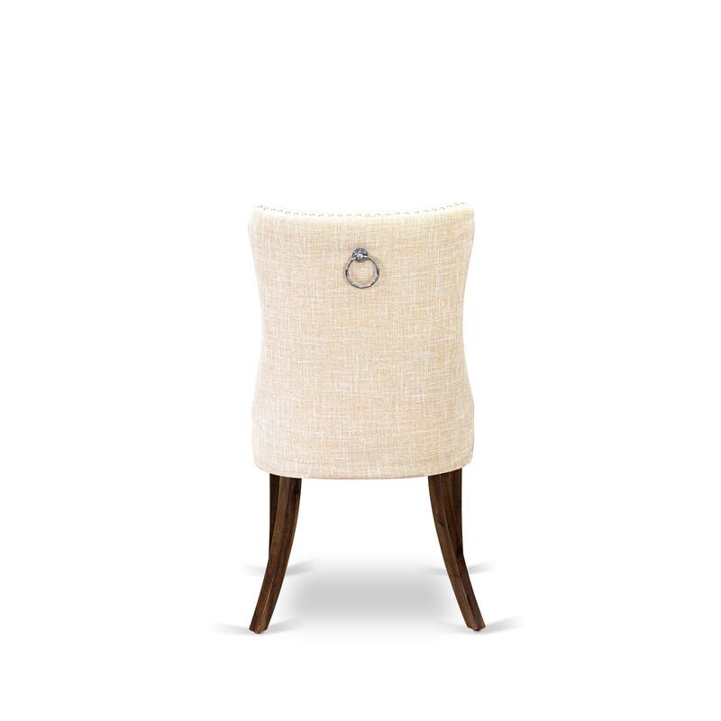 East West Furniture Dining Table Set Contains a Round Kitchen Table and Upholstered Chairs, Antique Walnut (Pieces Options)