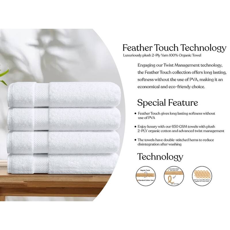 Delara Organic Cotton Feather Touch Quick Dry 650 GSM Bath Sheet, 36"X70"