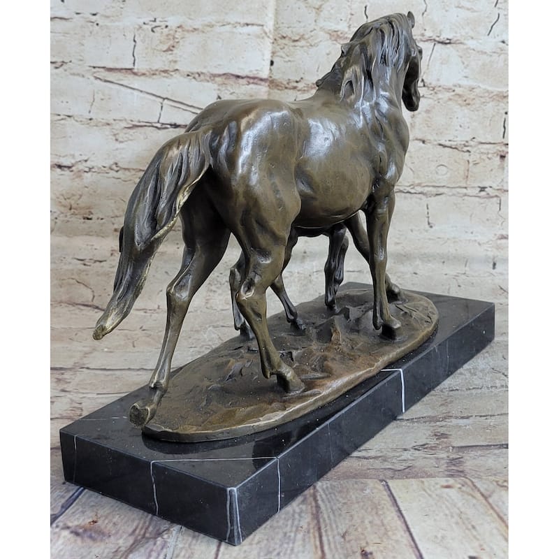 Vintage Detailed Bronze Horse Foal Figure Cast Solid Metal Statue Colt Figurine
