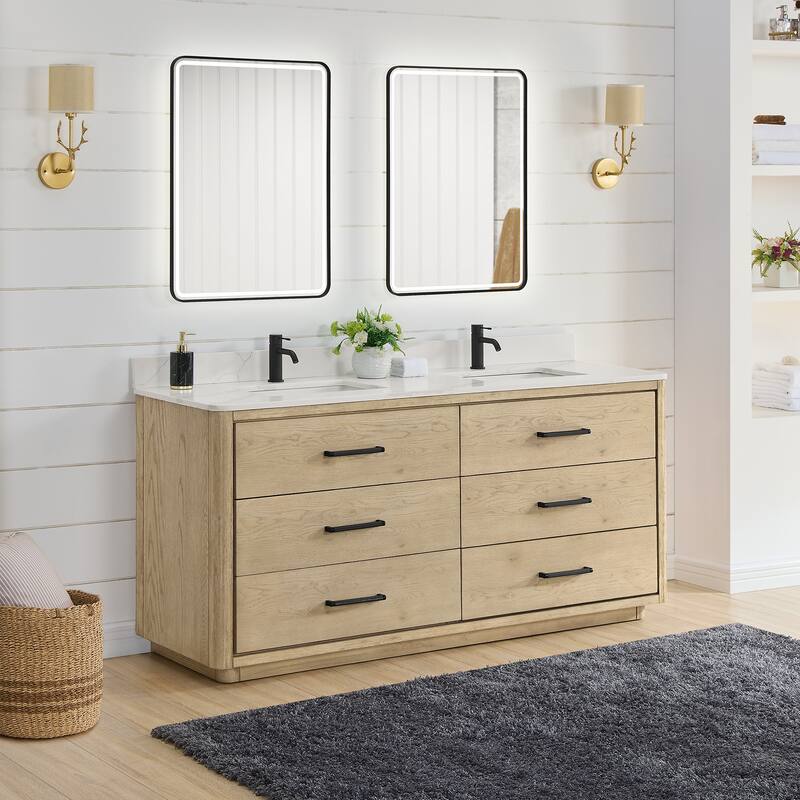 Porto Bath Vanity with White Quartz Stone Top and Mirror