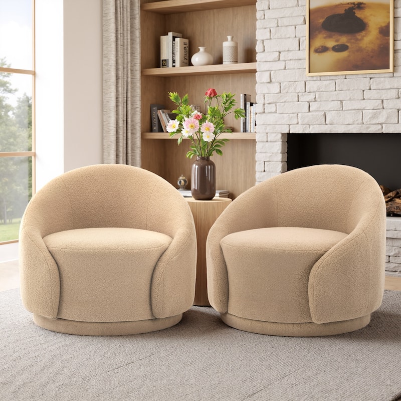 35" Wide Upholstered Swivel Accent Barrel Chairs (Set of 2)