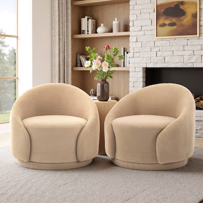 35" Wide Upholstered Swivel Accent Barrel Chairs (Set of 2)