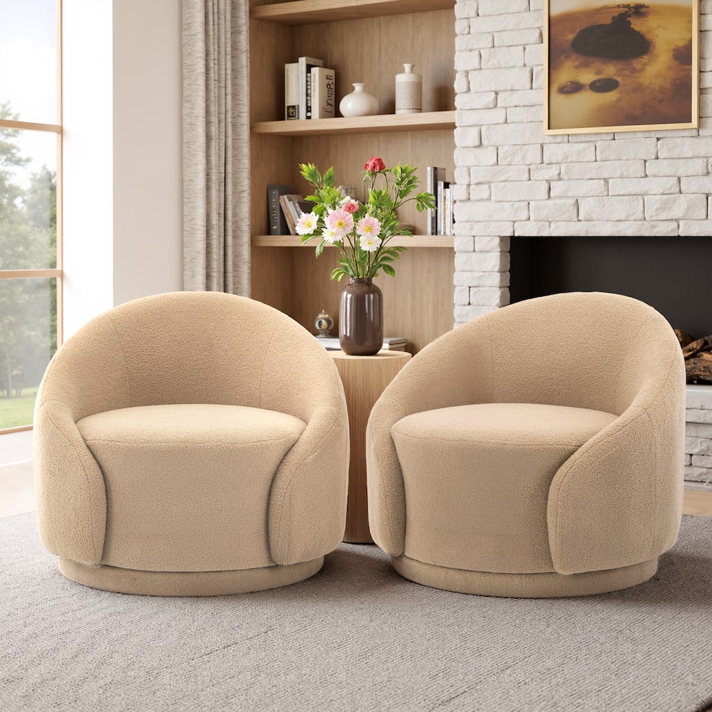 35" Wide Upholstered Swivel Accent Barrel Chairs (Set of 2)