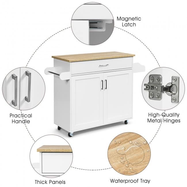 Rolling Kitchen Island Cart with Towel and Spice Rack - 45.5" x 16" x 33.5"(L x W x H)
