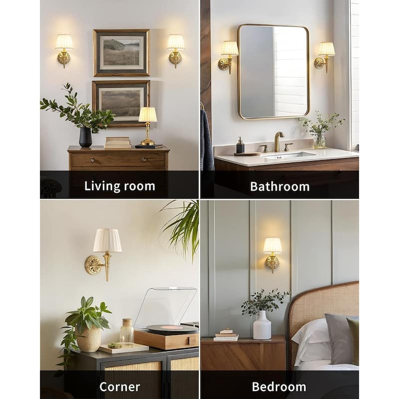 2 pack wall light gold, beige hallway light metal, fabric bedroom light