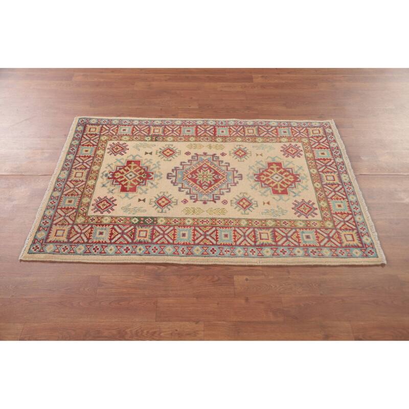 Geometric Kazak Foyer Rug Hand-Knotted Wool Carpet - 2'10" x 4'1"