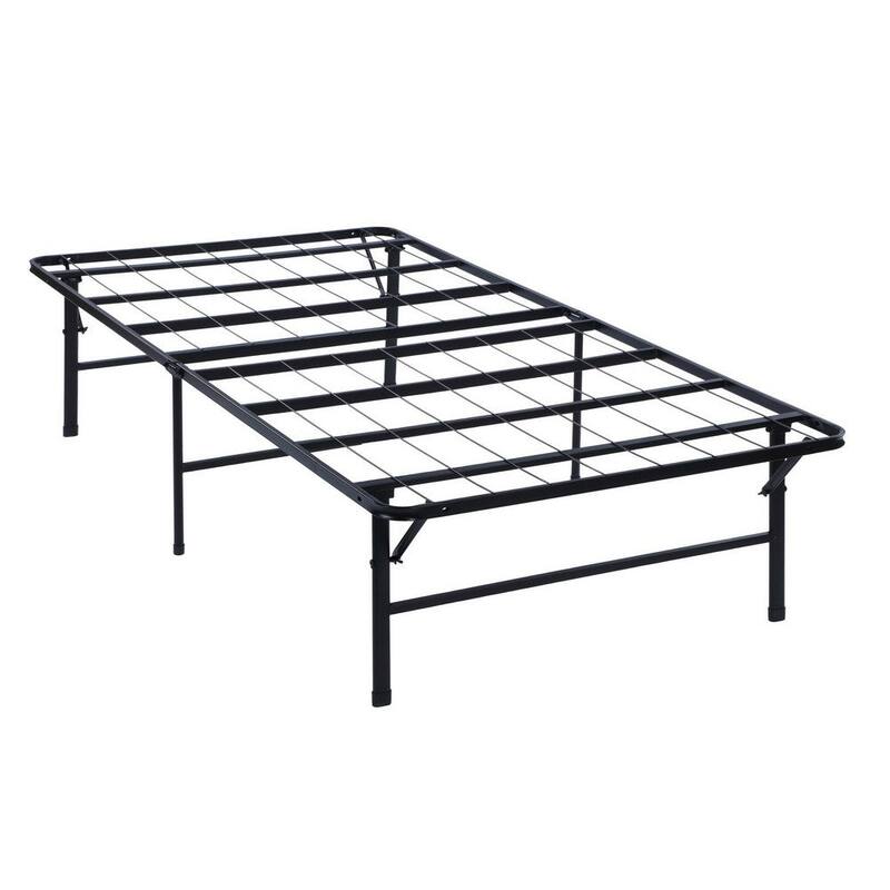Low Profile Bed, Foldable Metal Frame, Black - Twin