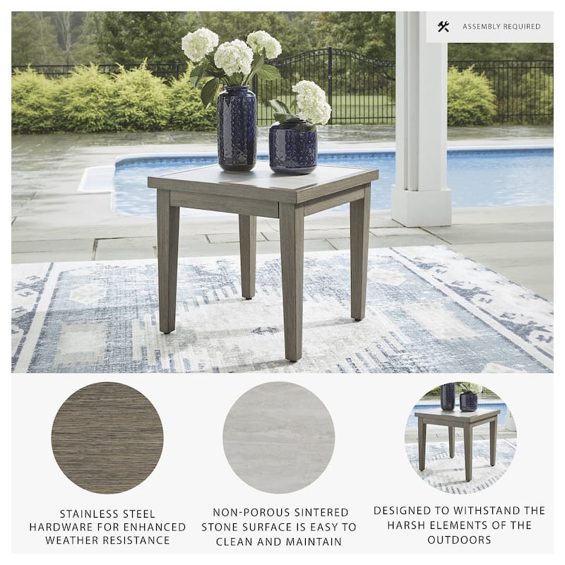 Signature Design by Ashley Rainier Ranch Brown/Beige Outdoor End Table - 23.7" W x 23.7" D x 22.05" H