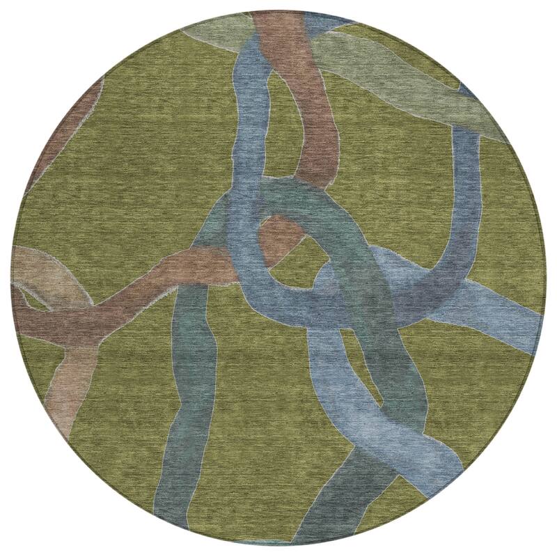 Machine Washable Indoor/ Outdoor Abstract Links Chantille Rug