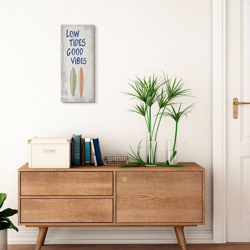 Stupell Low Tides Good Vibes Surfboard Nautical Beach Words Canvas Wall Art
