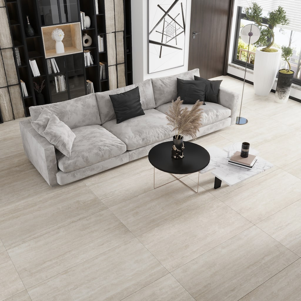 Terrain 24x48 Warm Beige Porcelain Large Format Plain Wall and Floor Tile (15.55 sq ft/case) - 2 Pack