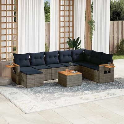 vidaXL 9 Piece Patio Sofa Set with Cushions Grey Poly Rattan (US only) - 122.8x33.5x79.5