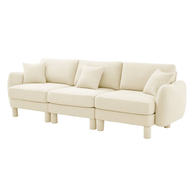 109.4" 3-Seater Modern Upholstered Sofa Couch, Deep-Seat Sectional Sofa with Shell-Shaped Armrests, Leisure Sofa for Living Room