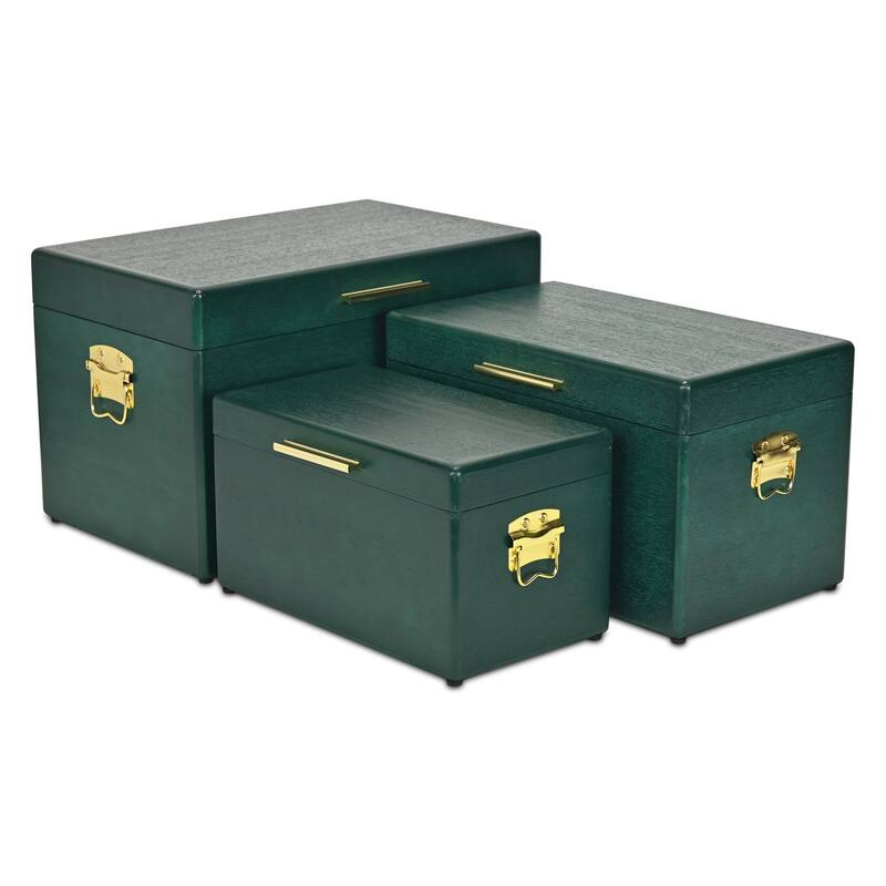 Sable Set of 3 Wooden Trunks with Gold Handles