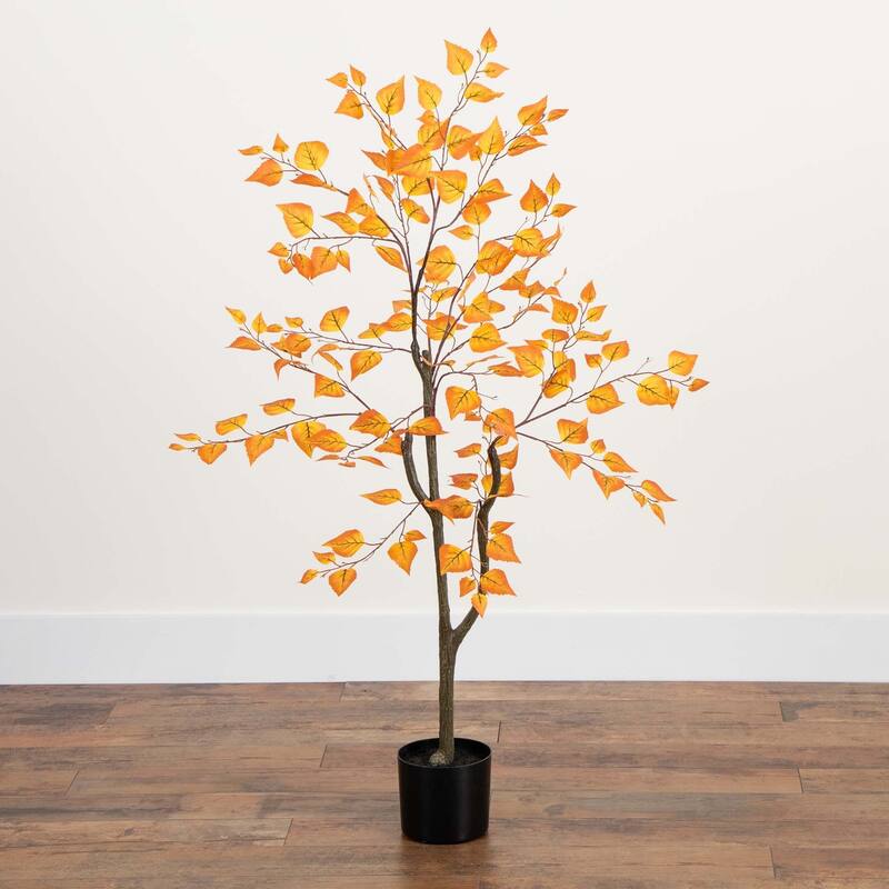 Birch Leaf Artificial Potted Tree - 4' - Orange