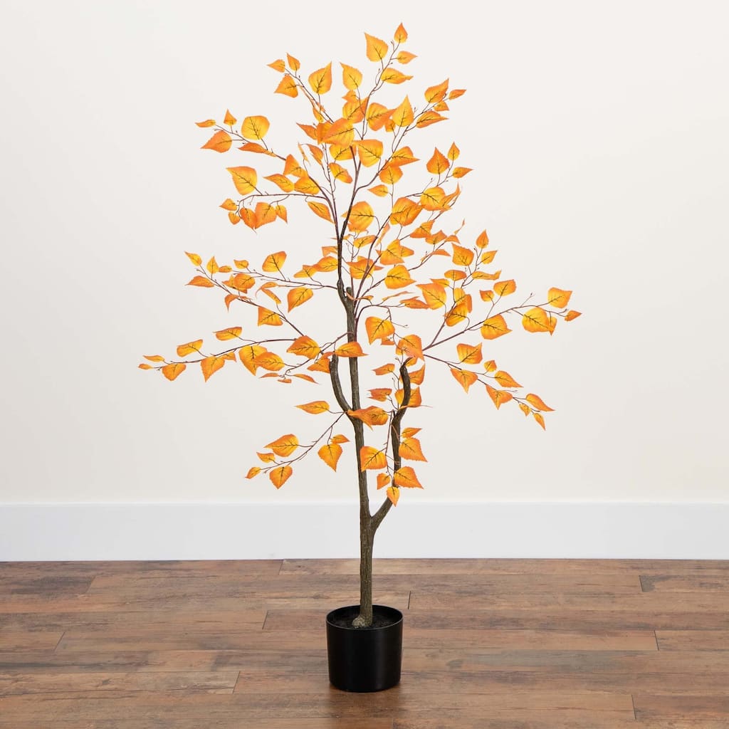 Birch Leaf Artificial Potted Tree - 4' - Orange