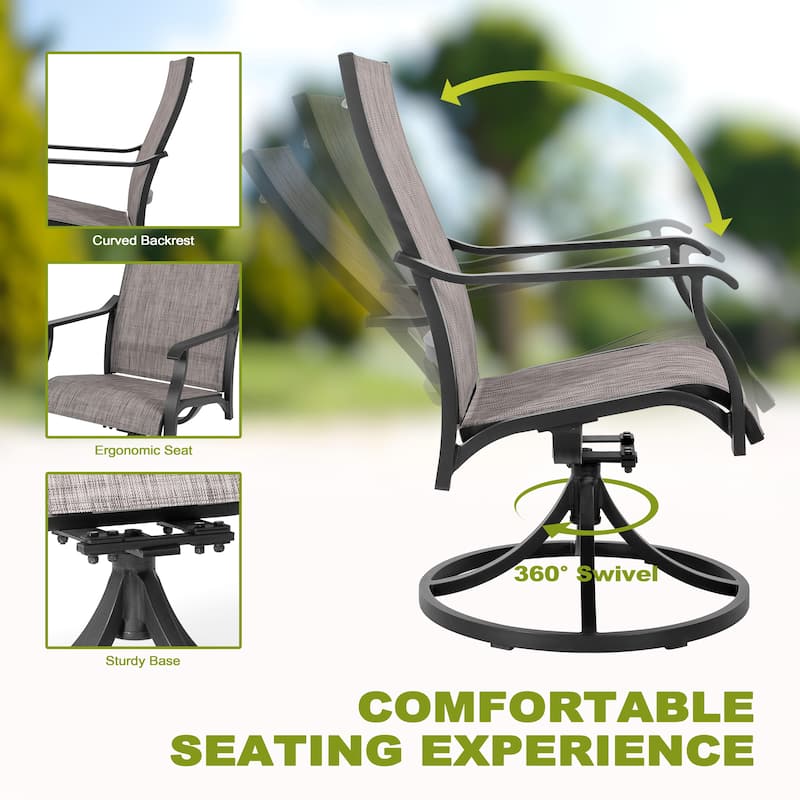 7-Piece Outdoor Dining Set with Textilene Stationary and Swivel Chairs