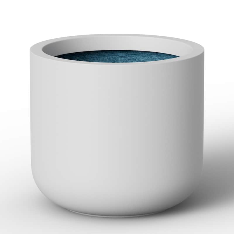 Concrete Round Planter with Enhanced Interior Outdoor Indoor Pot with Drainage Holes - 17 x 15.5 in - Pearl White(Enhanced Interior)