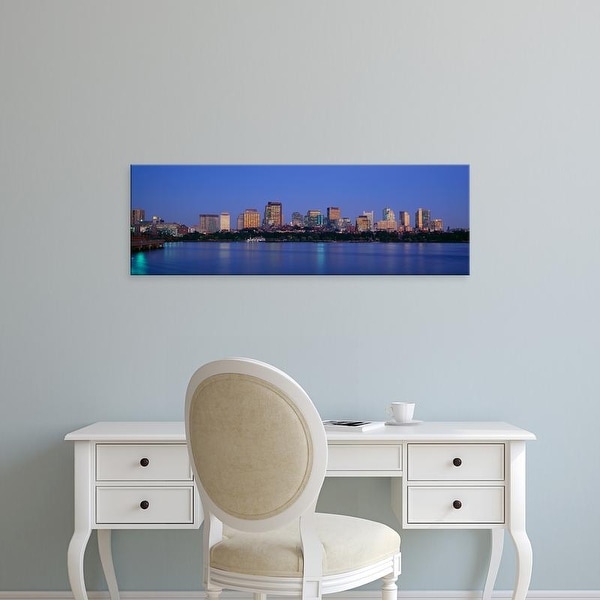 Easy Art Prints Panoramic Image 'Buildings at the waterfront lit up at night, Boston, Massachusetts, USA' Canvas Art